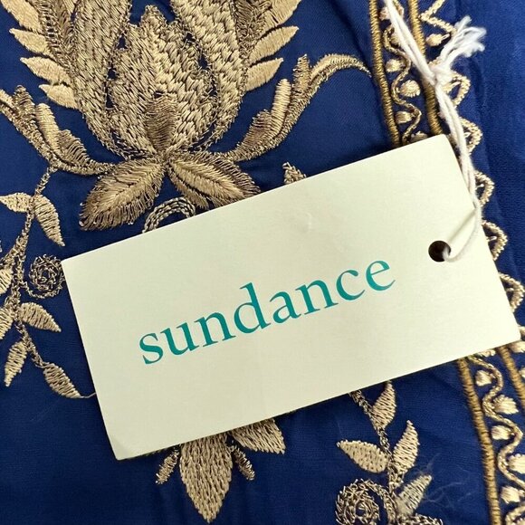 Sundance Women’s Embroidered Shift Dress Short Sleeve Blue/Gold XS New Pockets - Picture 10 of 10